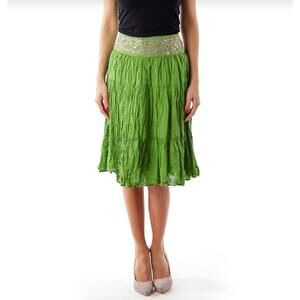 BCBGMAXAZRIA NWT Voile Knee Length Skirt High Waist Tiered Sequins Green Size S